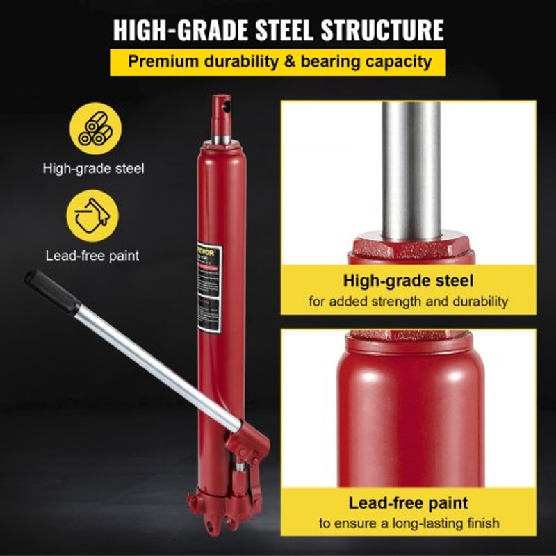 Hydraulic Long Ram Jack, Heavy-Duty Single Piston Pump with Clevis Base, Manual Cherry Picker Engine Lift Hoist