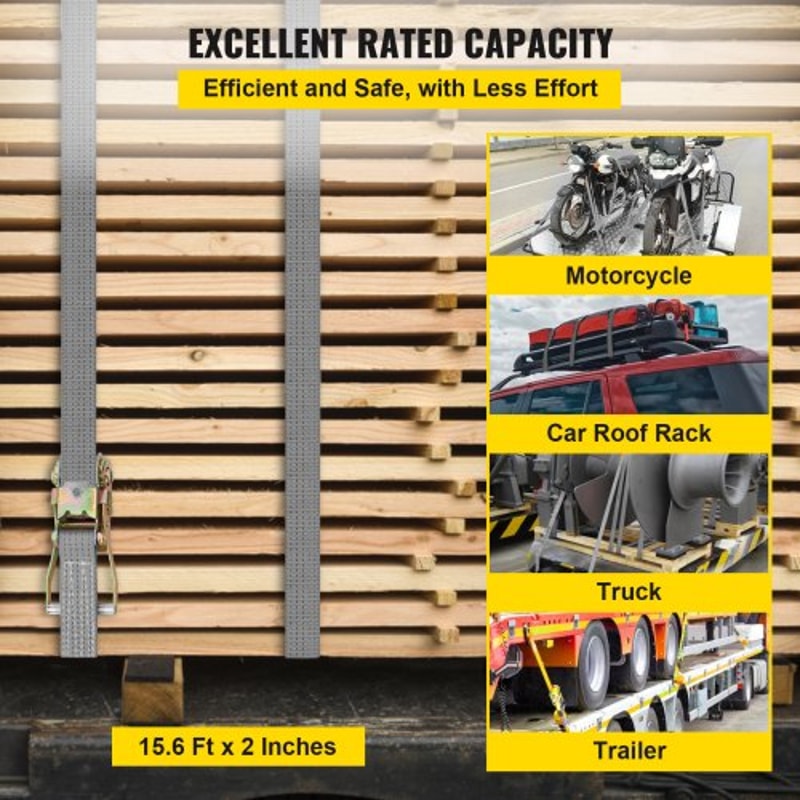 Heavy Duty Ratchet Tie Down Straps, Working Load with Snap Hooks & Axle Straps for Moving Motorcycles & Securing Cargo