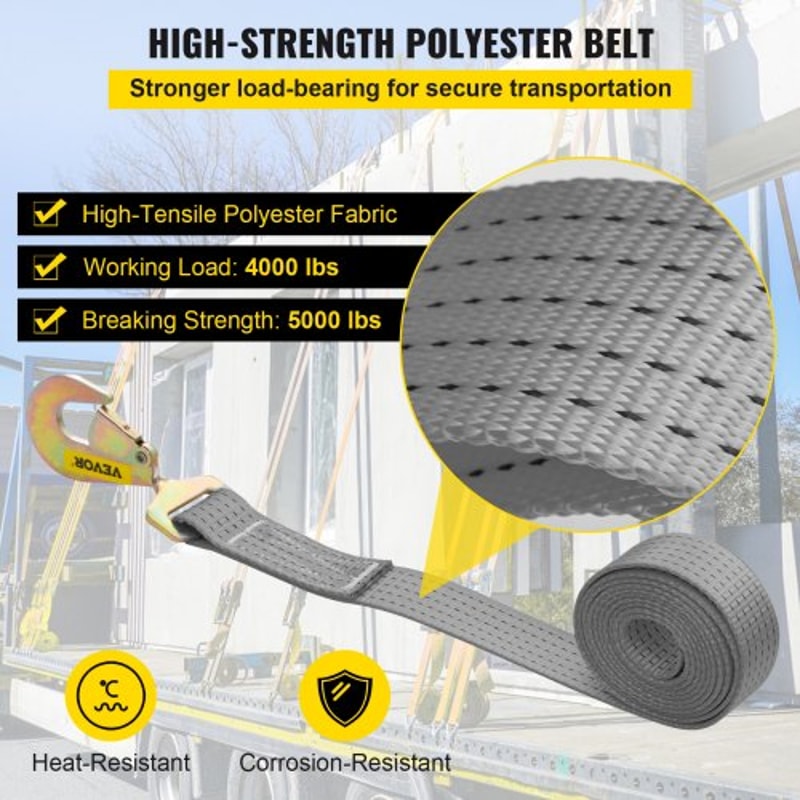 Heavy Duty Ratchet Tie Down Straps, Working Load with Snap Hooks & Axle Straps for Moving Motorcycles & Securing Cargo