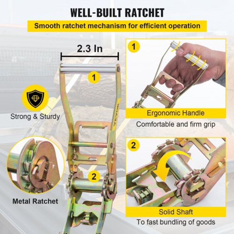 Heavy Duty Ratchet Tie Down Straps, Working Load with Snap Hooks & Axle Straps for Moving Motorcycles & Securing Cargo