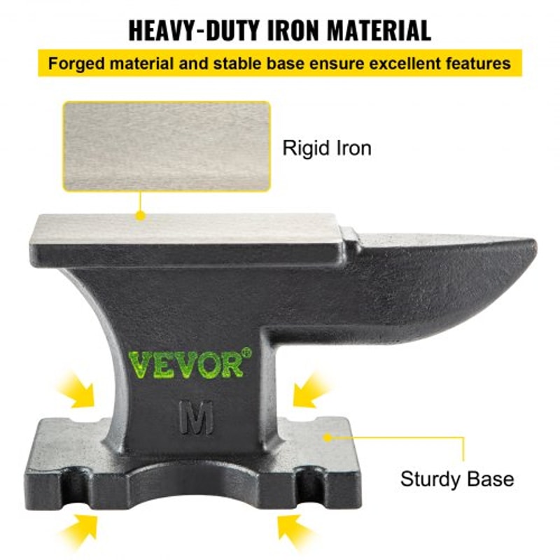 Heavy-Duty Cast Iron Anvil, Single Horn Blacksmith Anvil with Stable Base, Work Surface for Forging, Bending