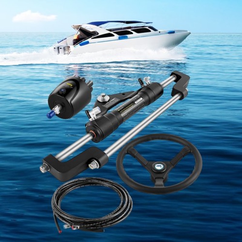 Hydraulic Boat Steering Kit with Helm Pump, Cylinder, Wheel & Hose, Durable Marine Steering System, Outboard Motorboats