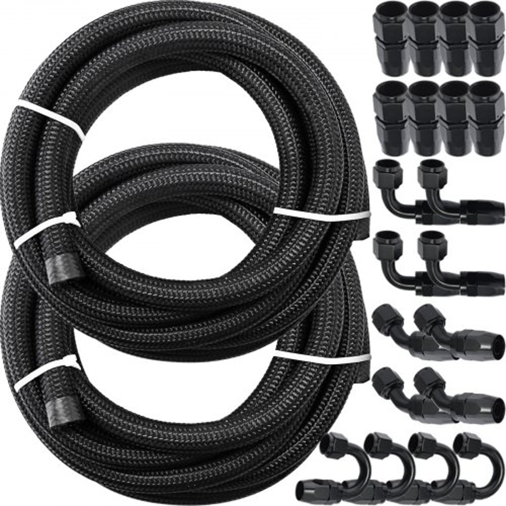 8AN Fuel Line Kit, 20 Pcs 8AN Fuel Hose Kit with 32.8Ft BK Nylon Stainless Steel Braided Oil Line Hose