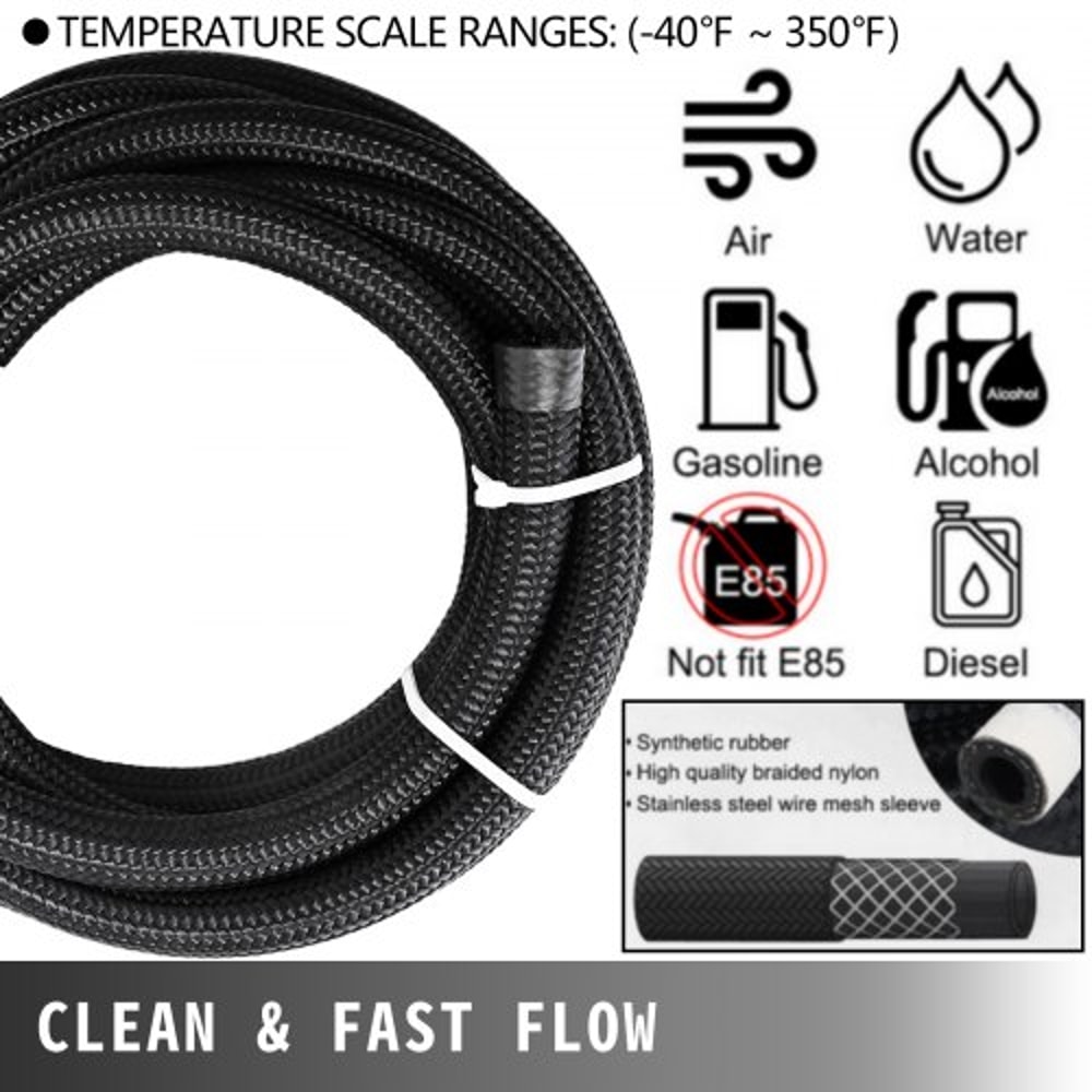 8AN Fuel Line Kit, 20 Pcs 8AN Fuel Hose Kit with 32.8Ft BK Nylon Stainless Steel Braided Oil Line Hose