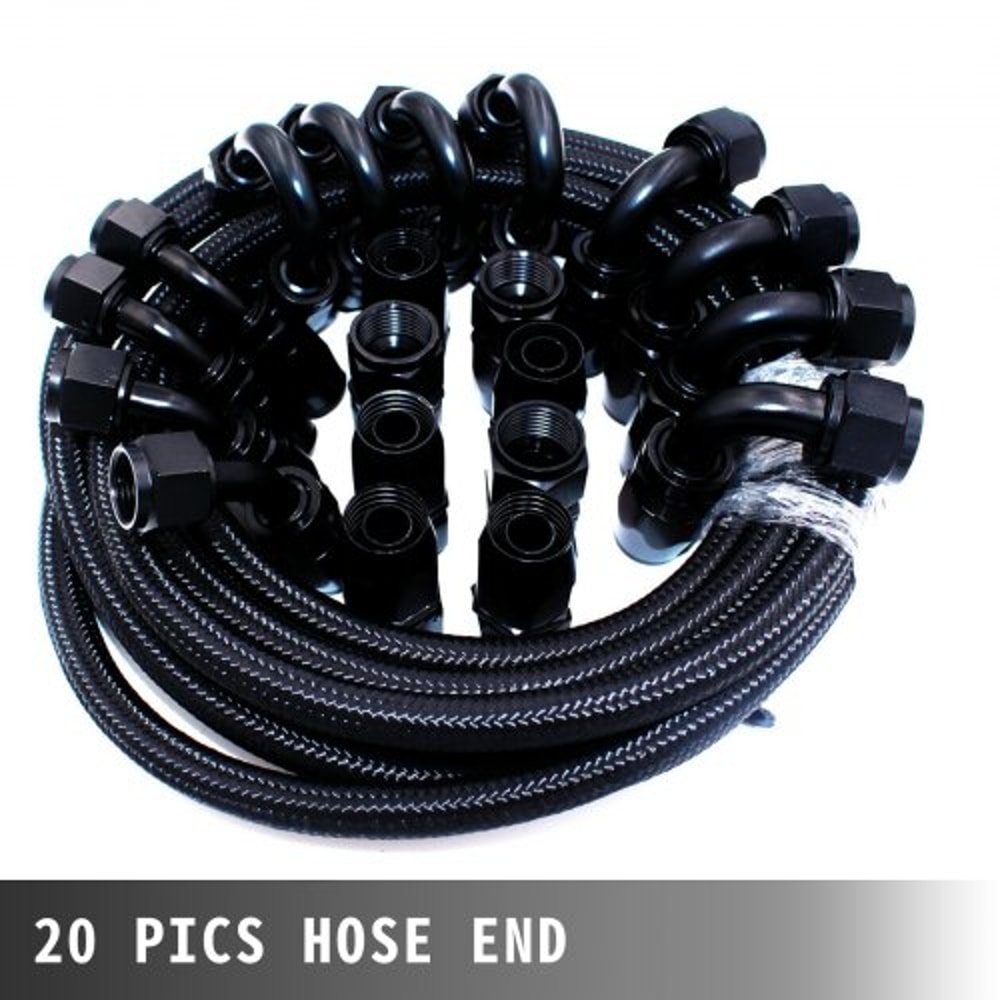 8AN Fuel Line Kit, 20 Pcs 8AN Fuel Hose Kit with 32.8Ft BK Nylon Stainless Steel Braided Oil Line Hose
