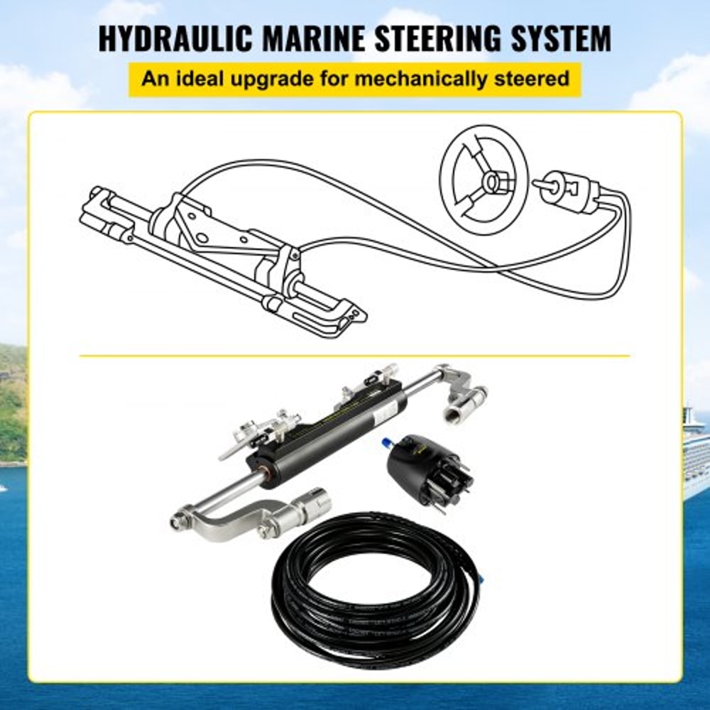 300HP Hydraulic Steering Kit With Helm Pump Compact Cylinder Complete Marine Outboard Steering Sys 3