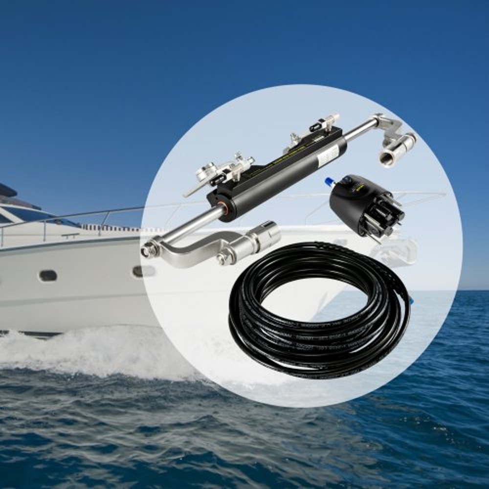 300HP Hydraulic Steering Kit With Helm Pump Compact Cylinder Complete Marine Outboard Steering Sys 0