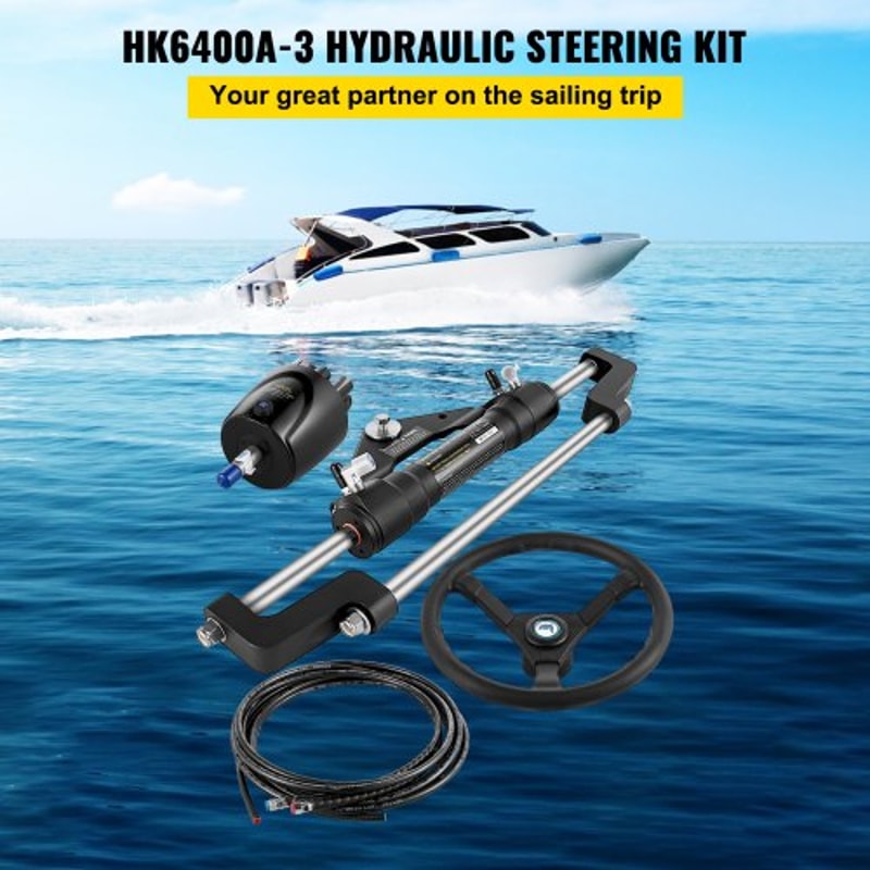 Boat Hydraulic Steering Kit 300HP Helm Pump Aluminum Alloy Steering Cylinder 135 Wheel 10 Hydrauli 2
