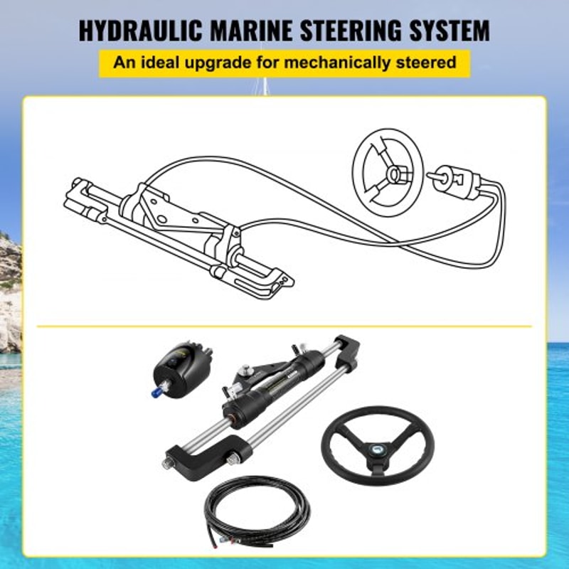 Boat Hydraulic Steering Kit 300HP Helm Pump Aluminum Alloy Steering Cylinder 135 Wheel 10 Hydrauli 3
