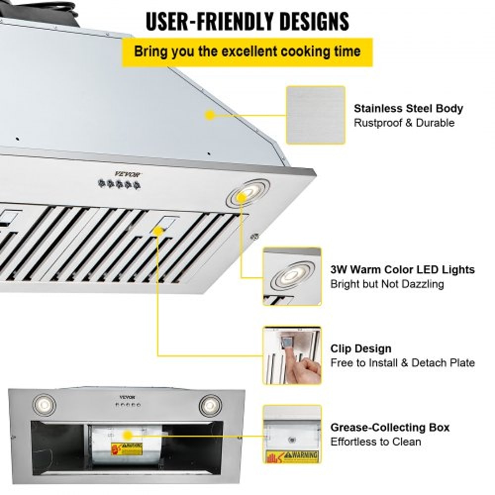 30Inch Stainless Steel BuiltIn Range Hood 800 CFM Kitchen Vent With Push Button Control LED Lights 6
