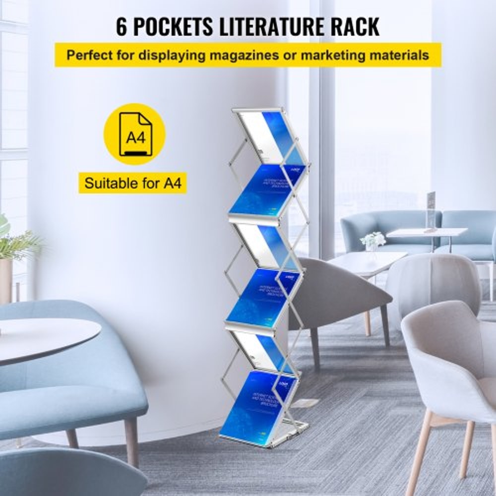 6Pocket Pop Up Aluminum Magazine Rack Lightweight Catalog Holder Stand WCarrying Bag For Trade Show 2