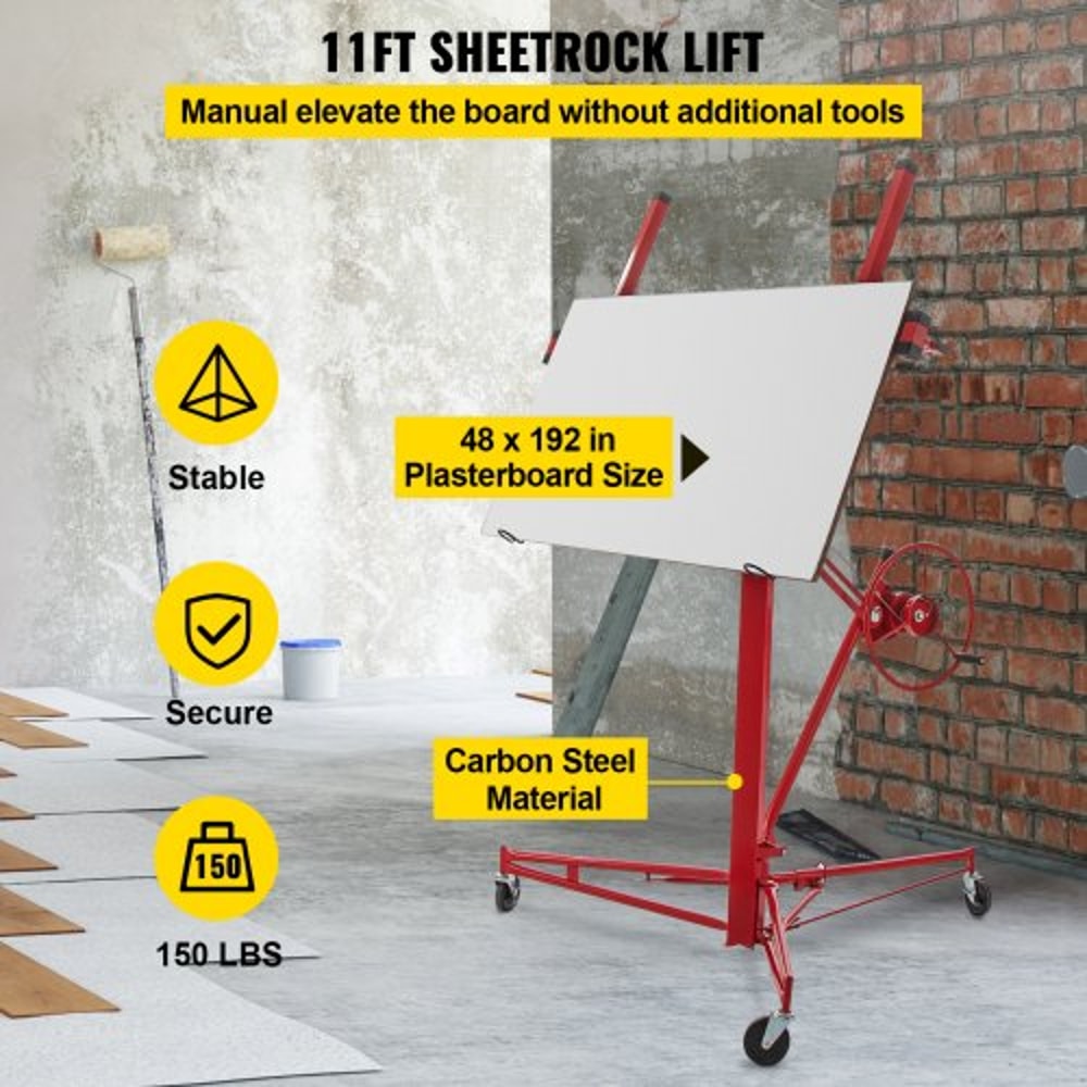 11ft Sheetrock Lift Drywall Lift 150lb Weight Capacity Panel Hoist Jack Tool W Telescopic Arm 3 Lo 2