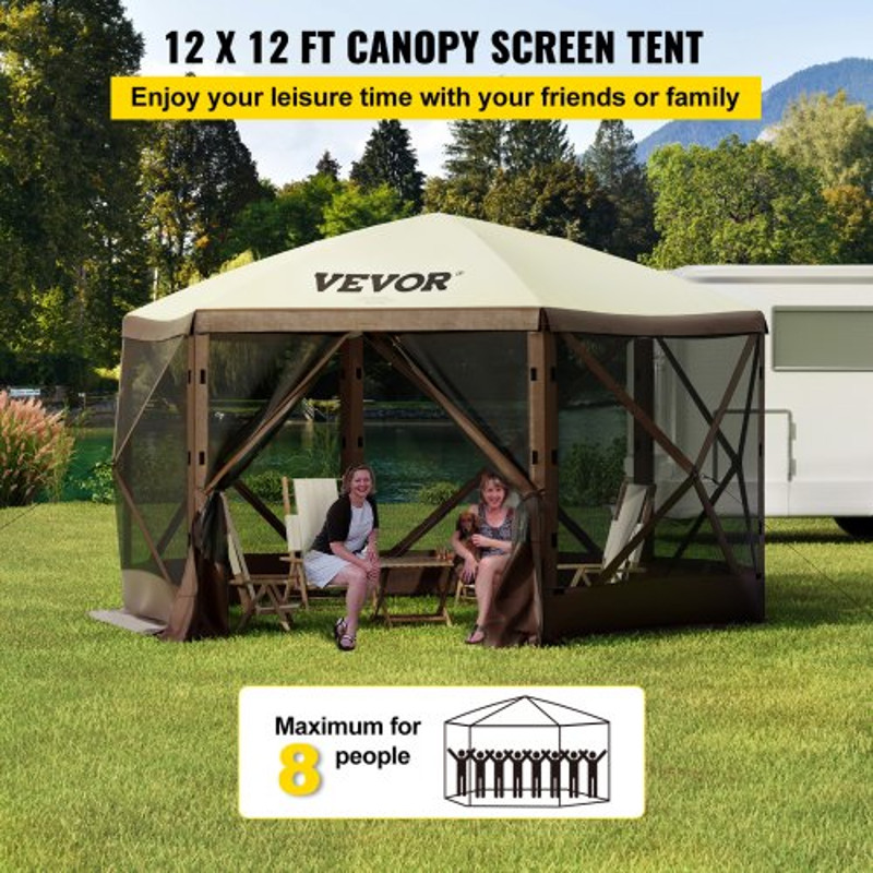 6Sided PopUp Canopy Shelter Tent With Mesh Windows 12x12 Portable Shade Tent For Camping Backyard 2