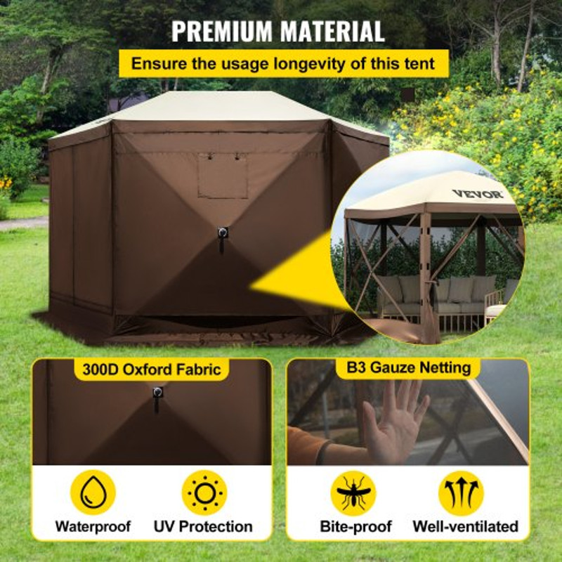 6Sided PopUp Canopy Shelter Tent With Mesh Windows 12x12 Portable Shade Tent For Camping Backyard 5