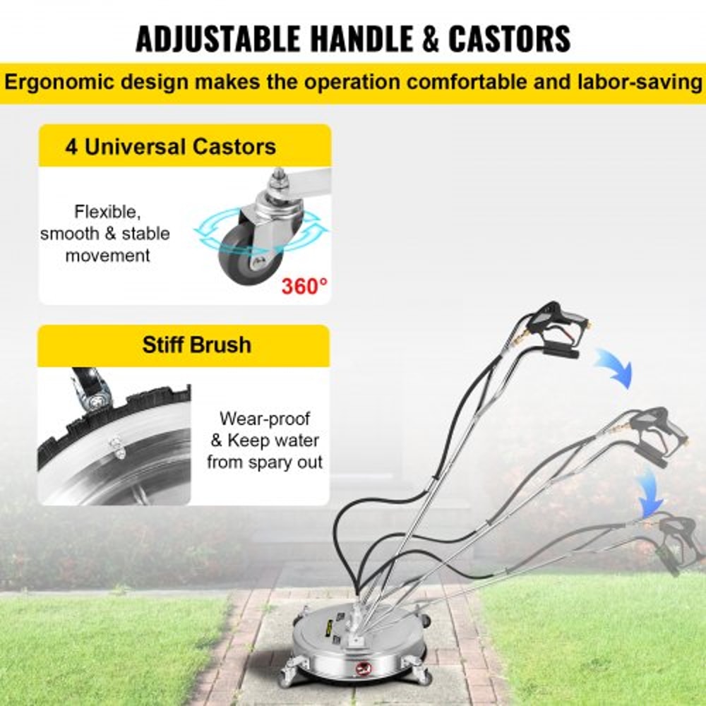 20" 4000 PSI Pressure Washer Surface Cleaner, Stainless Steel Frame w/Rotating Dual Handle & Wheels