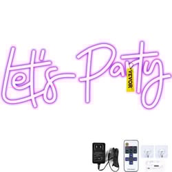 adjustable pink let's party neon sign with remote, led wall decor light for wedding, celebration, bar, cafe & home