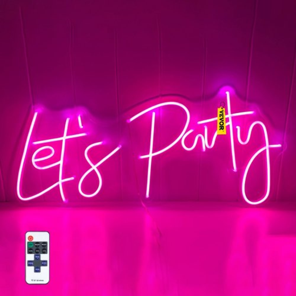 Adjustable Pink Let's Party Neon Sign with Remote, LED Wall Decor Light for Wedding, Celebration, Bar, Cafe & Home