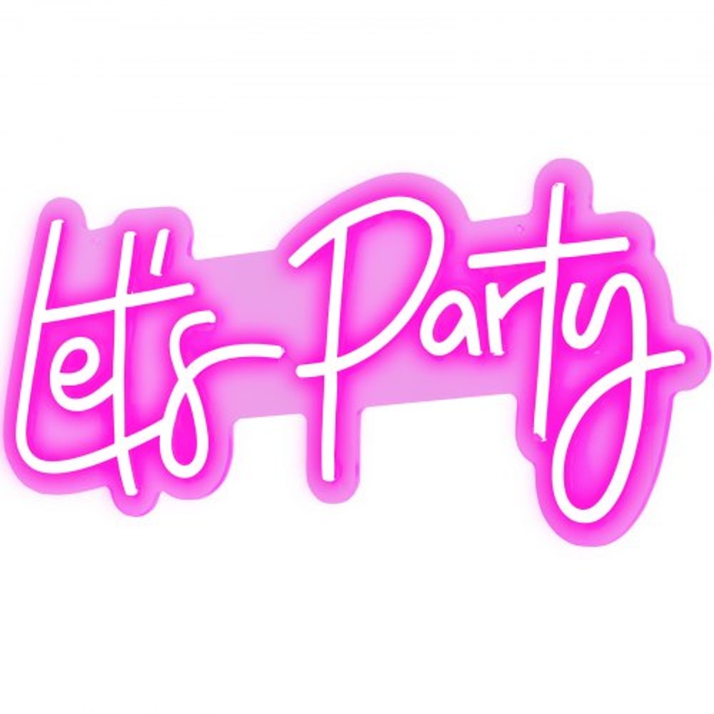 Adjustable Pink Let's Party Neon Sign with Remote, LED Wall Decor Light for Wedding, Celebration, Bar, Cafe & Home