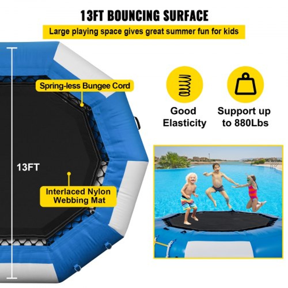 Inflatable Water Bouncer & Swim Platform, Water Trampoline Splash Padded Inflatable Bouncer for Water Sports, Family Fun