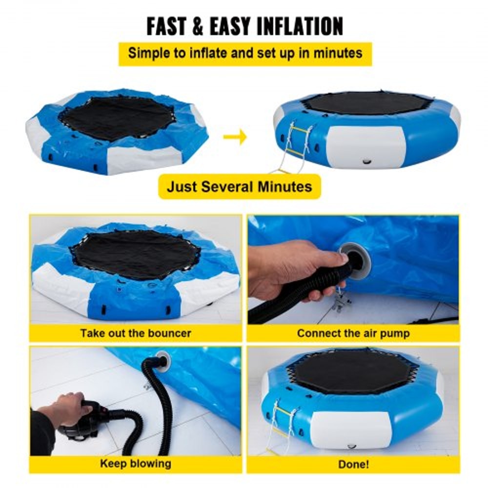 Inflatable Water Bouncer & Swim Platform, Water Trampoline Splash Padded Inflatable Bouncer for Water Sports, Family Fun
