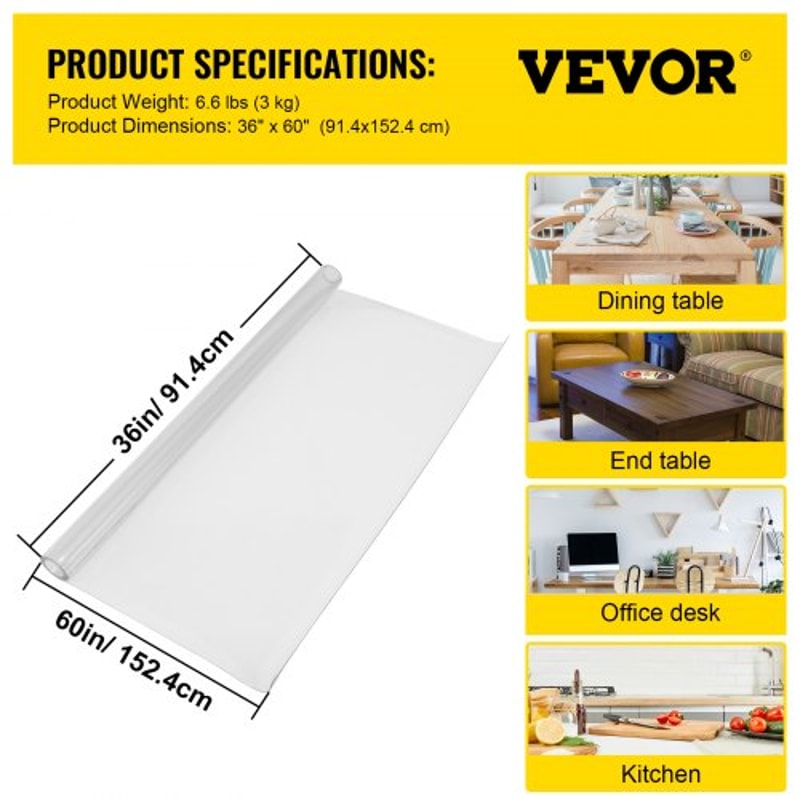 Thick Clear Table Protector, Plastic Table Cover, Waterproof Rectangle Desk Mat for Dining, Coffee Table, Office