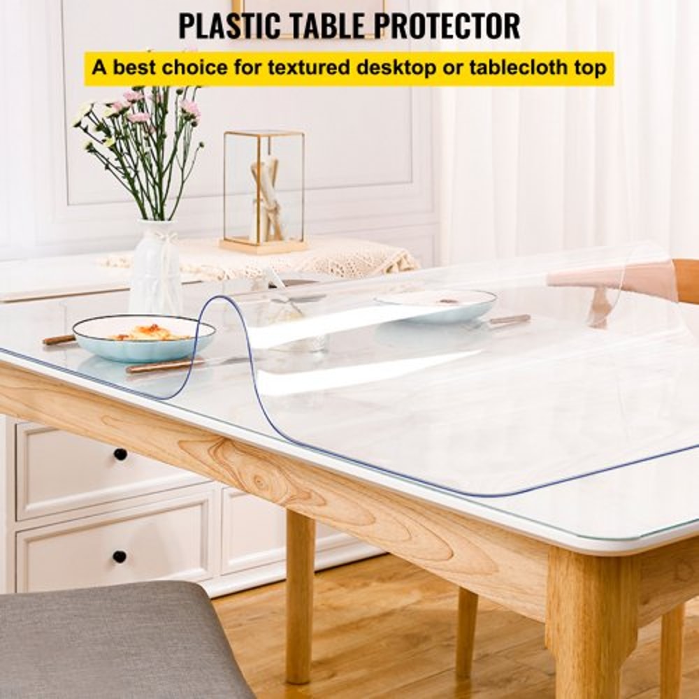 Plastic Table Cover, Thick Clear Table Protector, Rectangle Desk Mat, Waterproof & Easy to Clean for Office, Dining