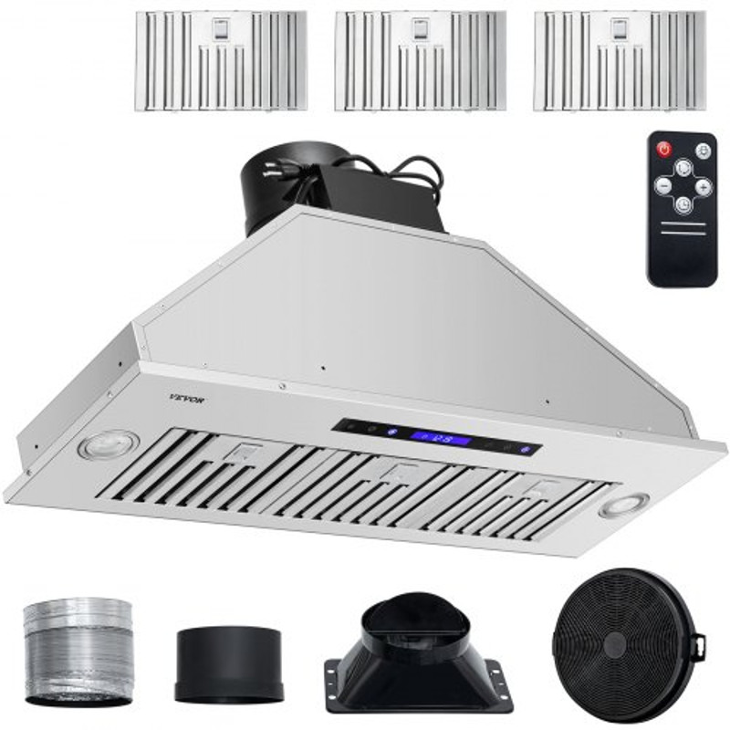 Insert Range Hood, Speed Stainless Steel Built-in Kitchen Vent with Touch & Remote Control, LED Lighting, Baffle Filters