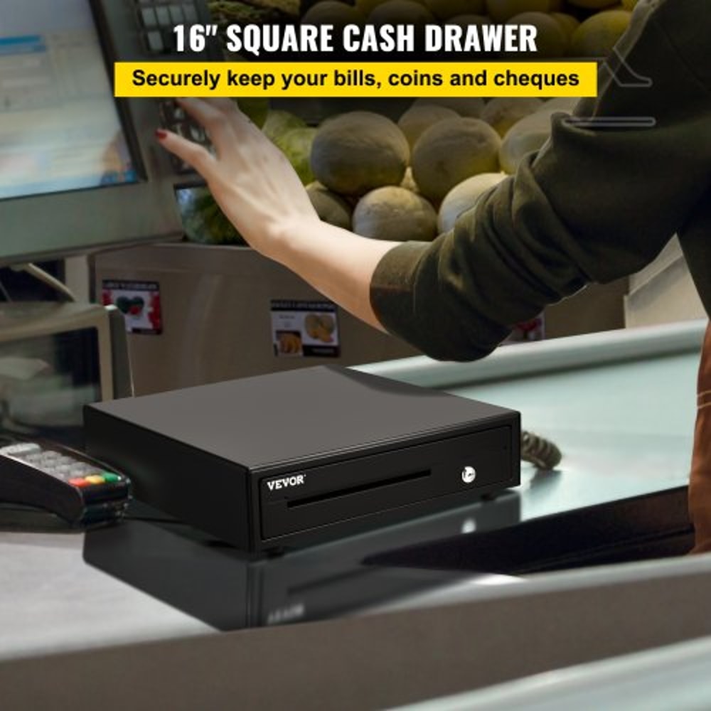 Professional Cash Register Drawer for POS System, Bill Coin Tray, Removable Coin Compartments, Dual Keys for Supermarket