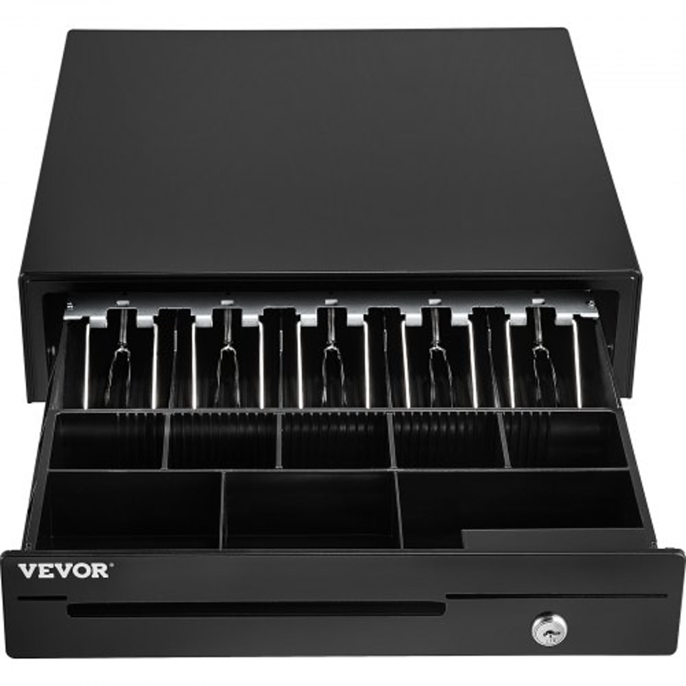 Professional Cash Register Drawer for POS System, Bill Coin Tray, Removable Coin Compartments, Dual Keys for Supermarket