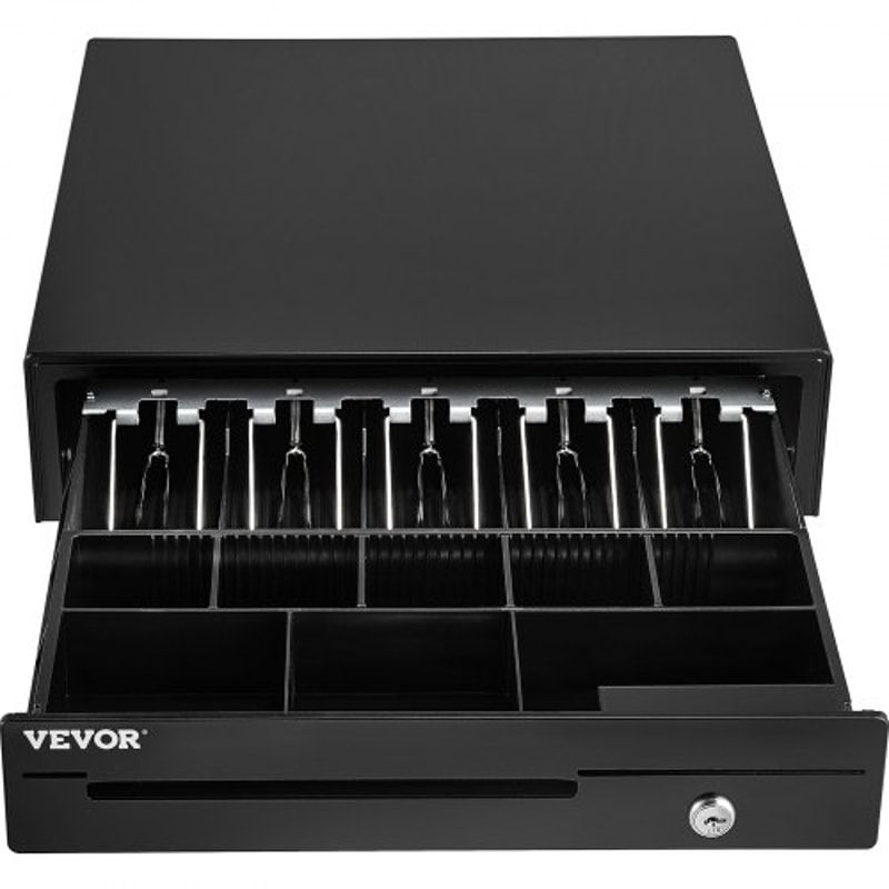 Professional Cash Register Drawer for POS System, Bill Coin Tray, Removable Coin Compartments, Dual Keys for Supermarket