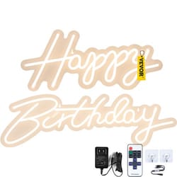led happy birthday neon sign, adjustable brightness, warm white light with dimmer switch, reusable party & event