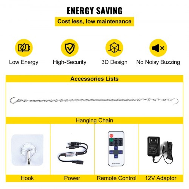 LED Happy Birthday Neon Sign, Adjustable Brightness, Warm White Light with Dimmer Switch, Reusable Party & Event