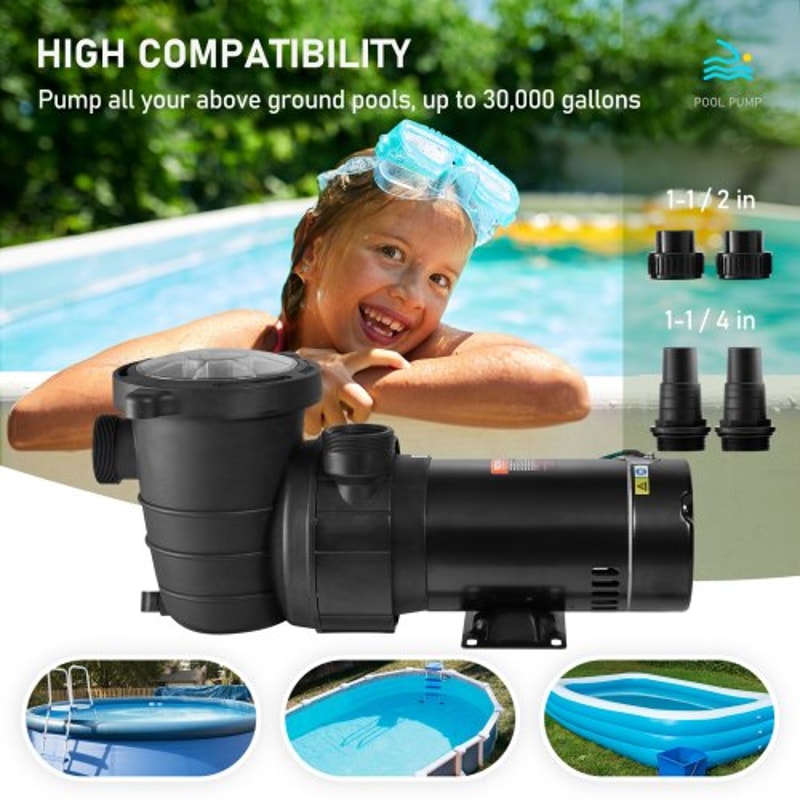 Swimming Pool Pump, High-Performance Single Speed Pump for Above Ground Pools with Strainer Basket & GP Max Flow