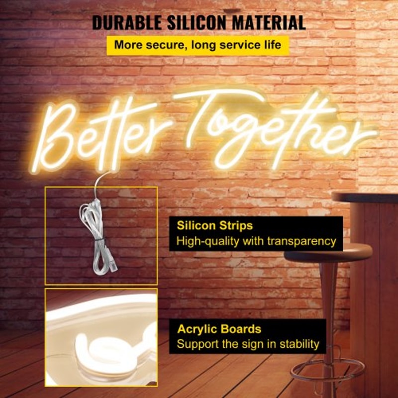 Better Together LED Neon Sign, Warm White Light Signs with Remote Control, Adjustable Brightness, Ideal for Wedding
