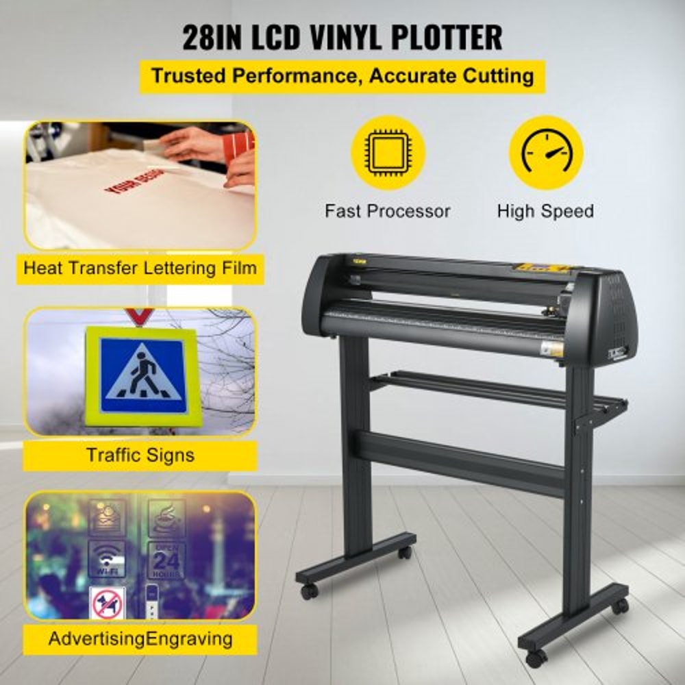 Paper Feed Cutting Plotter Vinyl Cutter Machine, Adjustable Force & Speed Vinyl Printer, LCD Control Panel, Windows Sign