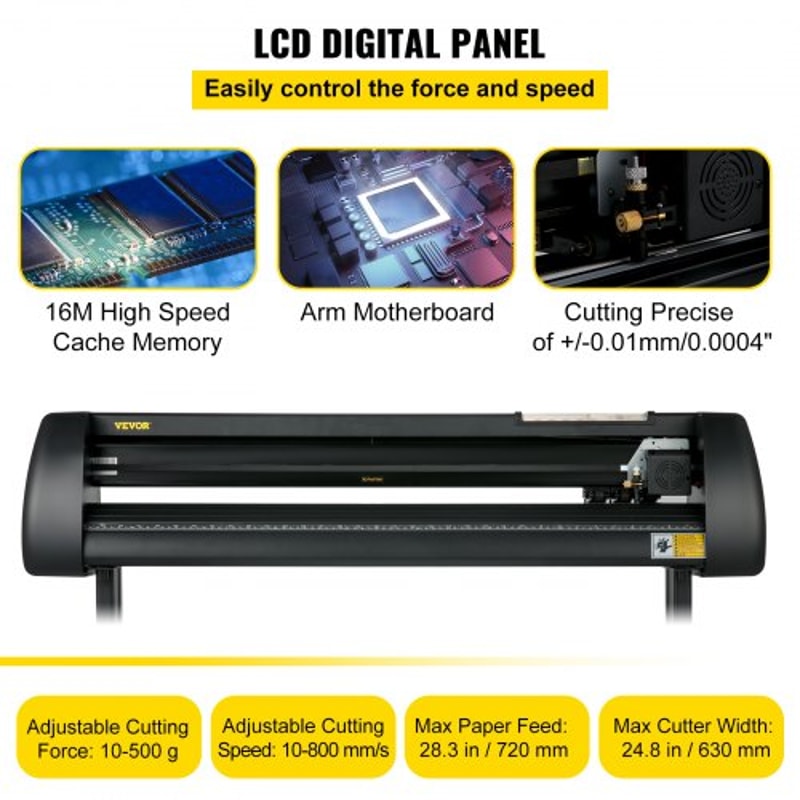 Paper Feed Cutting Plotter Vinyl Cutter Machine, Adjustable Force & Speed Vinyl Printer, LCD Control Panel, Windows Sign