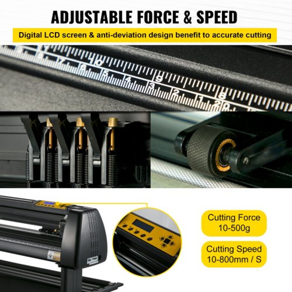 Paper Feed Cutting Plotter Vinyl Cutter Machine, Adjustable Force & Speed Vinyl Printer, LCD Control Panel, Windows Sign