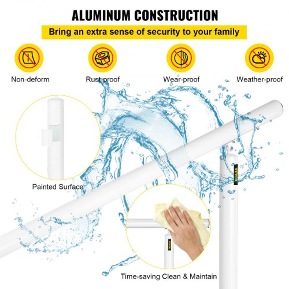 Outdoor Stair Railing Kit, Adjustable White Aluminum Handrails, Safety Stair Rail for Elderly, Porch & Garden