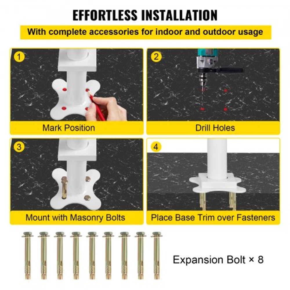 Outdoor Stair Railing Kit, Adjustable White Aluminum Handrails, Safety Stair Rail for Elderly, Porch & Garden