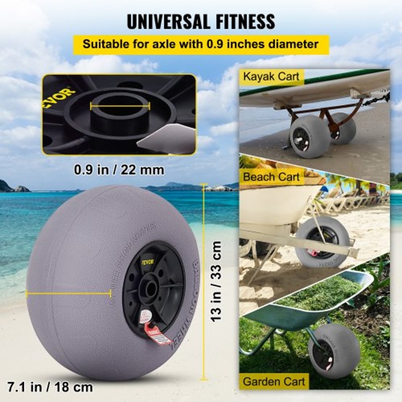 Beach Balloon Wheels, Heavy-Duty TPU Replacement Sand Tires for Kayak Dolly, Canoe Cart & Beach Buggy
