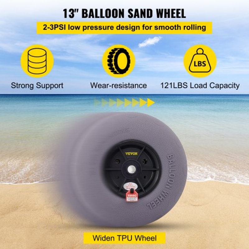 Beach Balloon Wheels, Heavy-Duty TPU Replacement Sand Tires for Kayak Dolly, Canoe Cart & Beach Buggy