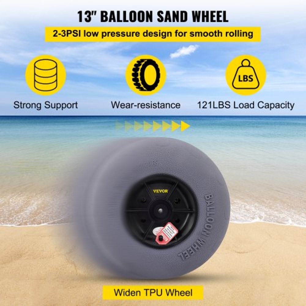 Beach Balloon Wheels & Stainless Steel Axle, TPU Replacement Sand Tires for Kayak Dolly, Canoe Cart, Beach Buggy