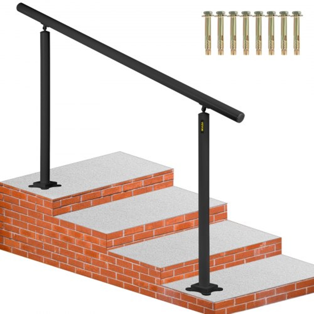 Outdoor Stair Railing Kit, Adjustable Handrail, Black Aluminum Stair Hand Rail for The Elderly & Indoor/Outdoor Safety