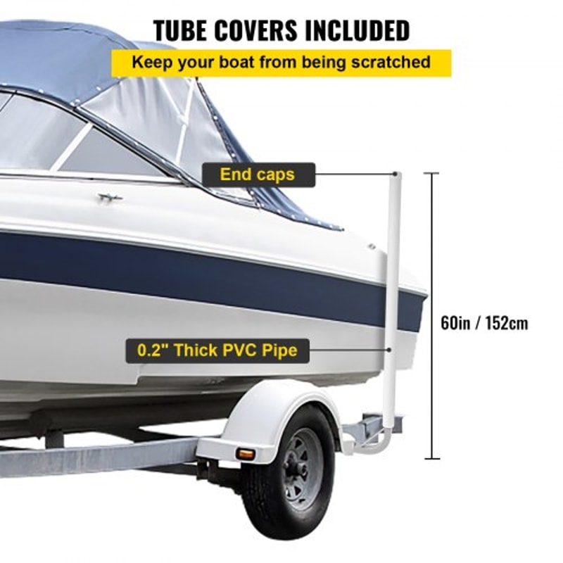 Boat Trailer Guide-On Set, Steel Post Guide-Ons with White PVC Tube Covers, Adjustable Width, Complete Mount Kit