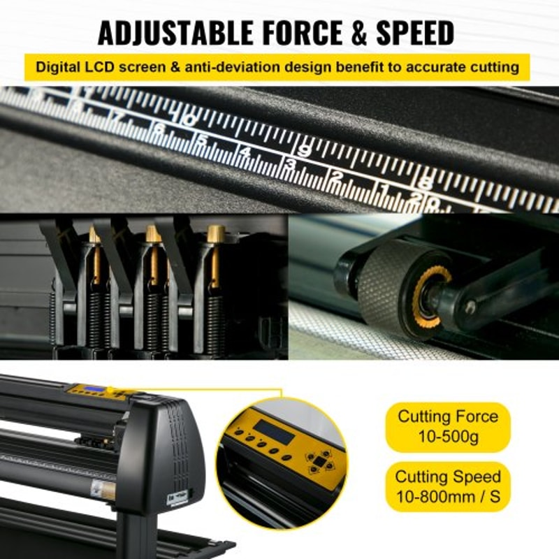 Vinyl Cutter Machine with Paper Feed Cutting Plotter Bundle, Adjustable Speed & Force, LCD Display, Windows Compatible