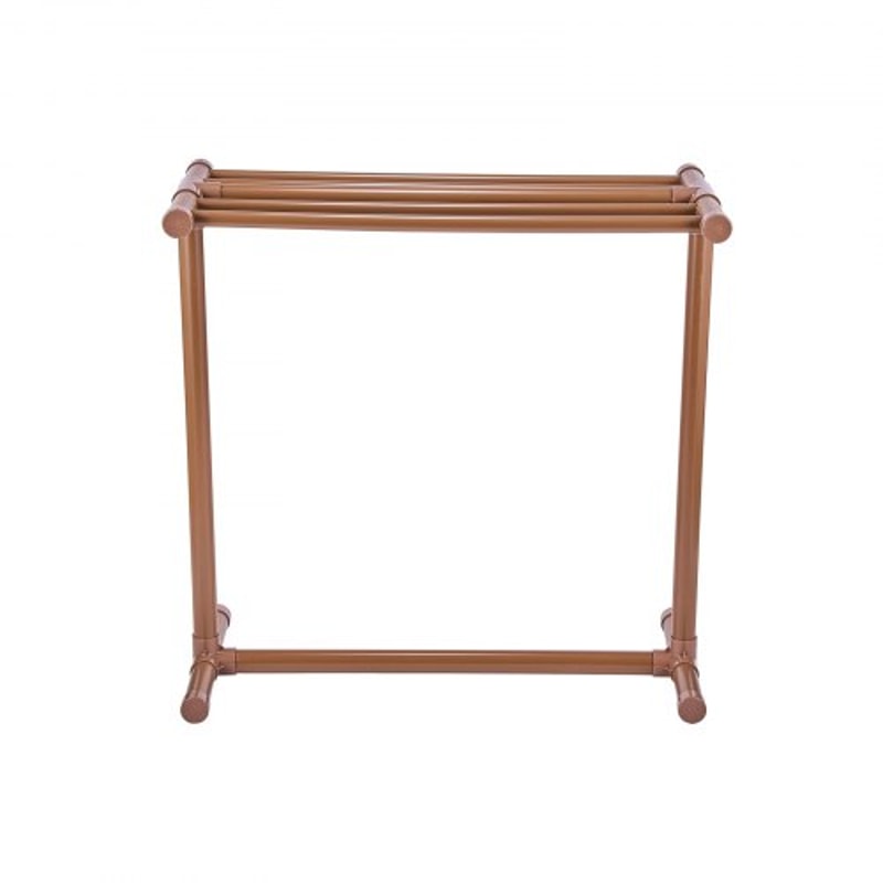 Freestanding Outdoor Pool Towel Rack, Bar Brown PVC T-Shape Storage Organizer with Clips, Mesh Bag & Hook for Swimming