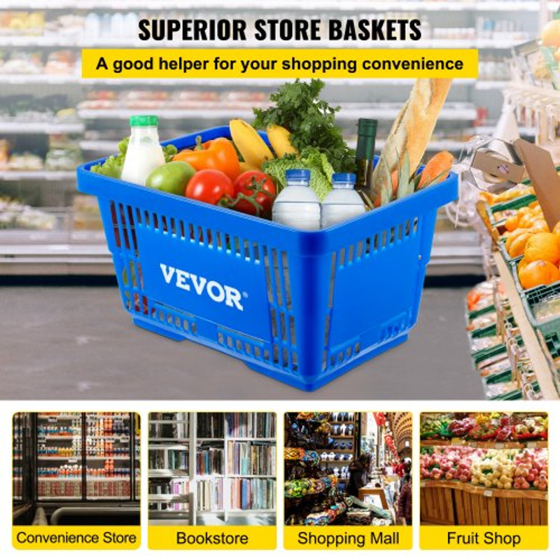 Shopping Basket Set, Store Baskets with Plastic Handle & Iron Stand, Durable PE Material for Supermarket, Retail