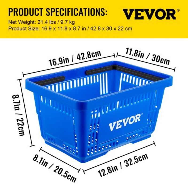 Shopping Basket Set, Store Baskets with Plastic Handle & Iron Stand, Durable PE Material for Supermarket, Retail