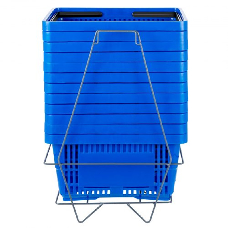 Shopping Basket Set, Store Baskets with Plastic Handle & Iron Stand, Durable PE Material for Supermarket, Retail