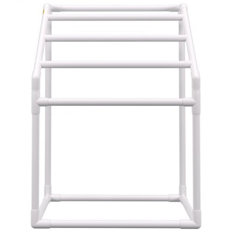 Pool Towel Rack Bar, Freestanding Outdoor PVC Trapezoidal Poolside Storage Organizer with Towel Clips, Mesh Bag & Hook